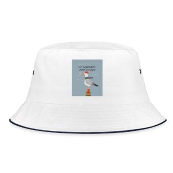 Der Wind kommt immer von vorn Möwe Spruch - Bucket Hat - Weiß/Navy - Vorne