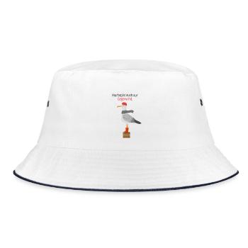 Montag Gegenwind Möwe minimalistischer Spruch - Bucket Hat - Weiß/Navy - Vorne