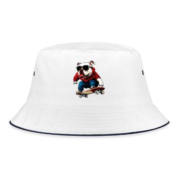 Skateboard Hund - Bucket Hat - Weiß/Navy - Vorne
