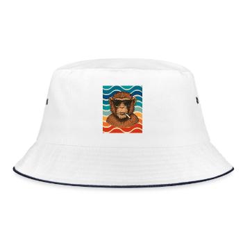 Wave Chimp with Sunglasses - Bucket Hat - white/navy - Front