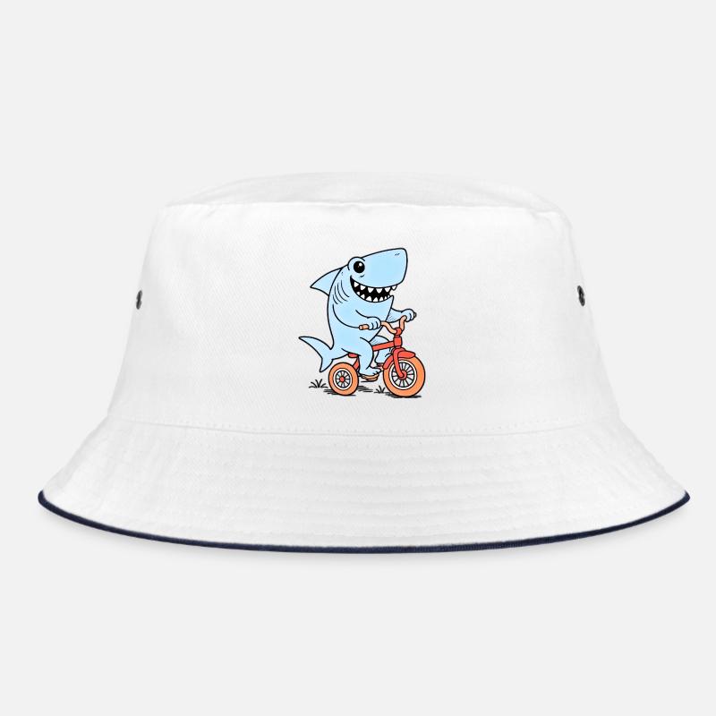 Blue shark on bicycle - Bucket Hat - white/navy