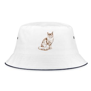 Majestic MaineCoon Minimalist Brown color Drawing - Bucket Hat - Weiß/Navy - Vorne
