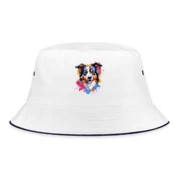 Australian Shepherd Dog Splash Art Colorful - Bucket Hat - white/navy - Front