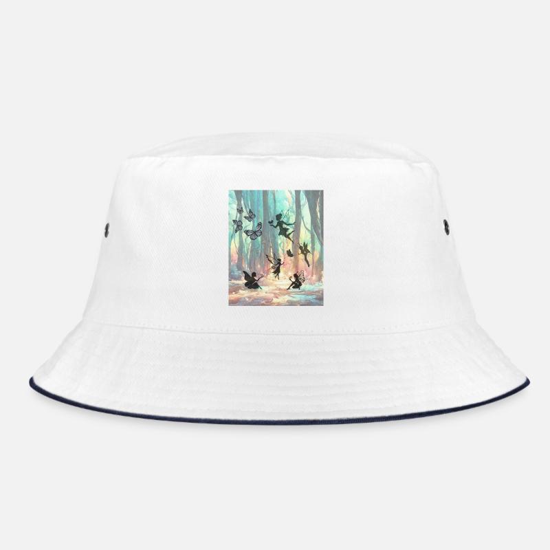 Regenbogenfeenwald - Bucket Hat - Weiß/Navy