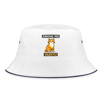 Sarcastic Cat “Judging You Silently” - Bucket Hat - white/navy - Front