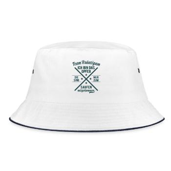 JGA Team Bräutigam Ich bin das Opfer - Bier saufen - Bucket Hat - Weiß/Navy - Vorne