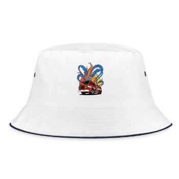 A fire truck extinguishes a fire – a rescue operation - Bucket Hat - white/navy - Front