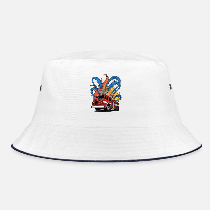 A fire truck extinguishes a fire – a rescue operation Bucket Hat