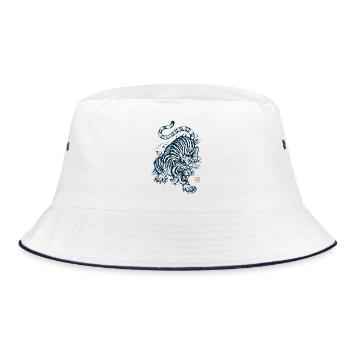 Tiger, Japanische Ästhetik - Bucket Hat - Weiß/Navy - Vorne