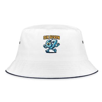 Six Seven 67 Italian Brainrot Robot Meme Humor - Bucket Hat - white/navy - Front
