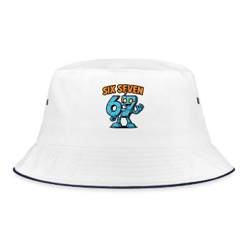 Six Seven 67 Italian Brainrot Robot Meme Humor - Bucket Hat - white/navy - Front