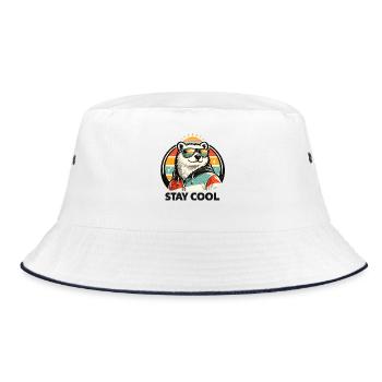 Stay Cool Eisbär im Retro Sonnenbrillen Look - Bucket Hat - Weiß/Navy - Vorne
