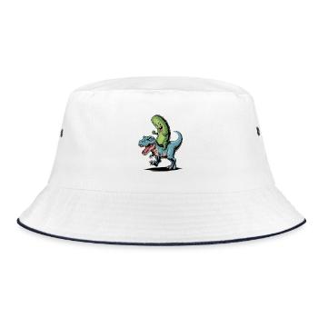 Saure Gurke reitet auf Dinosaurier - Bucket Hat - Weiß/Navy - Vorne