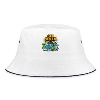 Six Seven 67 Italian Brainrot Nerd Humor Funny - Bucket Hat - white/navy - Front