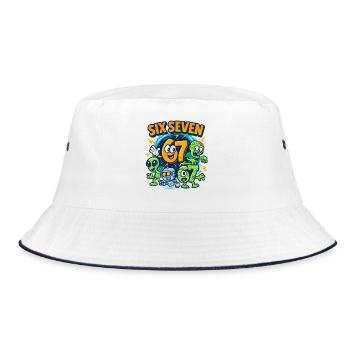 Six Seven 67 Italian Brainrot Nerd Humor Funny - Bucket Hat - white/navy - Front