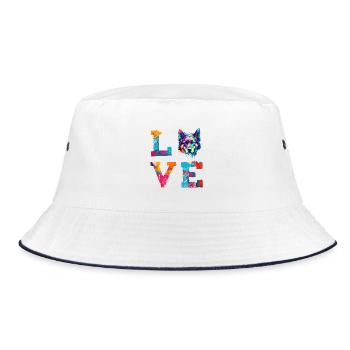 Deutscher Schäferhund Love Pop Art Farbenfrohes - Bucket Hat - Weiß/Navy - Vorne