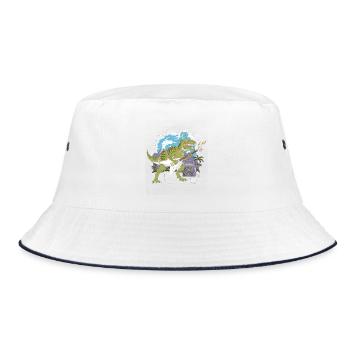 T-Rex Rockgitarre im Tropenland - Bucket Hat - Weiß/Navy - Vorne