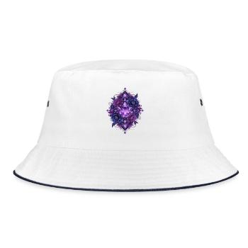 Violet Crystal Blossoms Mandala - Bucket Hat - white/navy - Front