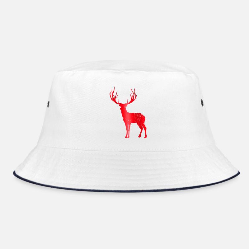 Hirsch mit Geweih Vintage Hirschgeweih Design - Bucket Hat - Weiß/Navy