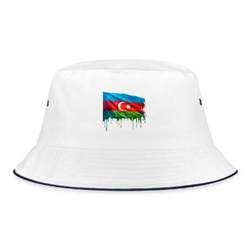 Aserbaidschanische Flagge in bunten Farben - Bucket Hat - Weiß/Navy - Vorne