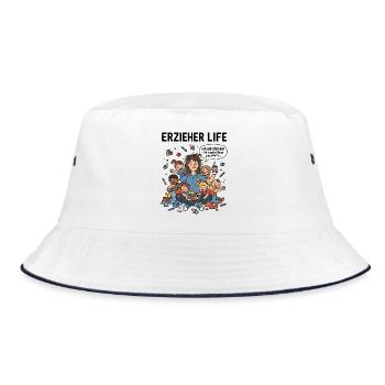 Kaffeechaos mit Kindern - Bucket Hat - Weiß/Navy - Vorne