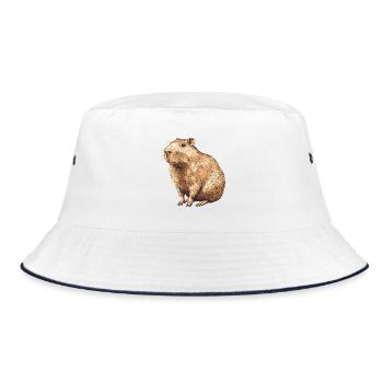 Capybara Porträt in warmem Braun - Bucket Hat - Weiß/Navy - Vorne