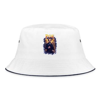 Edgar Allan Poe Porträt - Bucket Hat - Weiß/Navy - Vorne