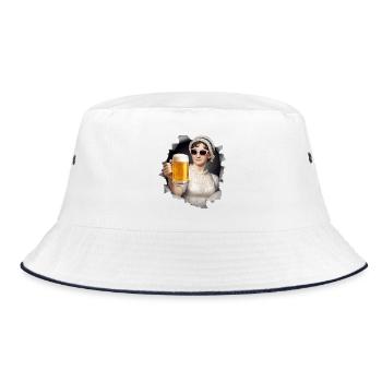 Jane Austen mit Bier und Sonnenbrille - Bucket Hat - Weiß/Navy - Vorne