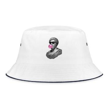 Marcus Aurelius mit Kaugummi und Sonnenbrille - Bucket Hat - Weiß/Navy - Vorne