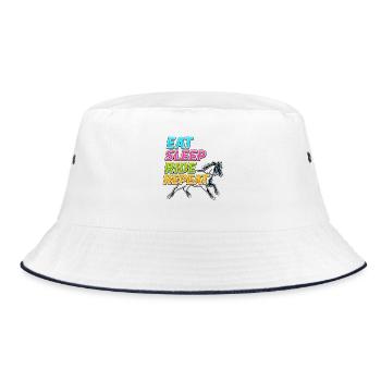Eat Sleep Ride Repeat Neon Pferd Reitsport - Bucket Hat - Weiß/Navy - Vorne