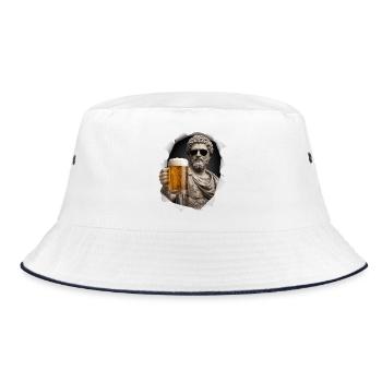 Marcus Aurelius mit Sonnenbrille und Bier - Bucket Hat - Weiß/Navy - Vorne