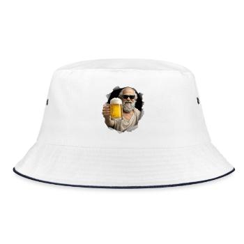 Socrates mit Bier und Sonnenbrille - Bucket Hat - Weiß/Navy - Vorne