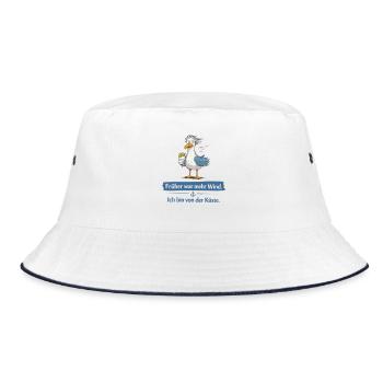 Küstenmöwe mit Pommes früher war mehr Wind  - Bucket Hat - Weiß/Navy - Vorne