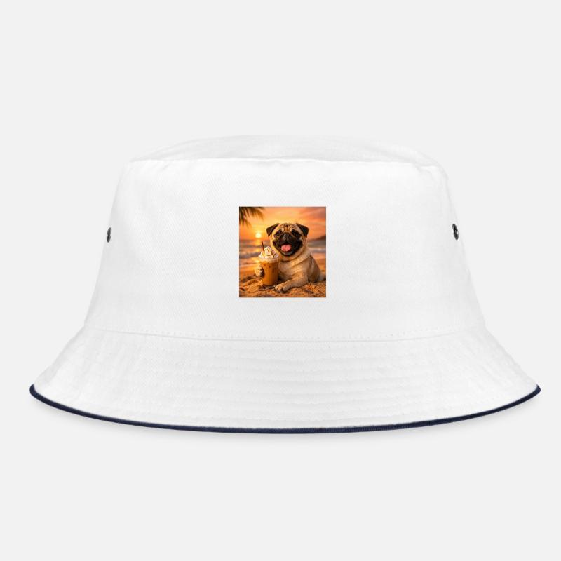 Lustiges Mops Summer Beach Kaffee Sonnenuntergangs-Meme Bucket Hat