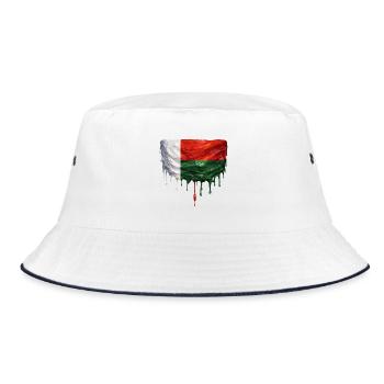 Madagascar Flagge in Tropfenkunst - Bucket Hat - Weiß/Navy - Vorne