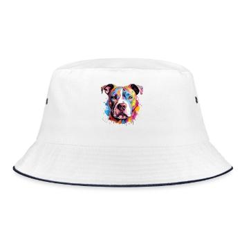 Bunte Hunde-Spritzkunst-Pitbull - Bucket Hat - Weiß/Navy - Vorne