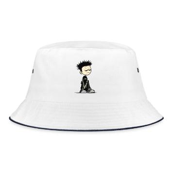 Verschlafenes Emo-Kinder-Cartoon-Tee - Bucket Hat - Weiß/Navy - Vorne