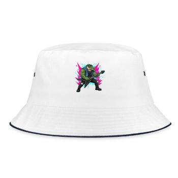 Heavy Metal Rock Musik Musiker Band Festival Kroko - Bucket Hat - Weiß/Navy - Vorne