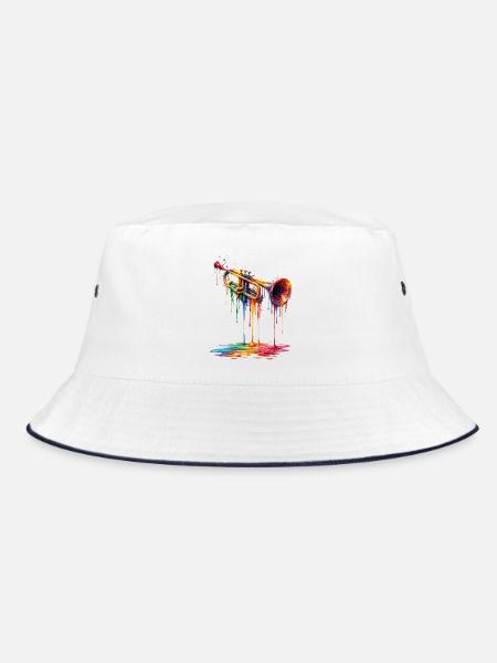 Trumpet with dripping paint - Bucket Hat - white/navy - Front