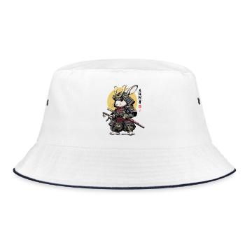 Rabbit Samurai in Armor with Katana - Bucket Hat - white/navy - Front