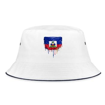 Haiti Flagge mit fließender Lackfarbe - Bucket Hat - Weiß/Navy - Vorne