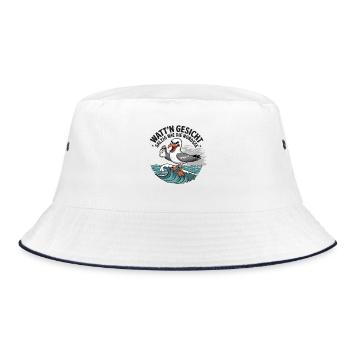  Watt'n Gesicht Salzig Wie Die Nordsee Möwe - Bucket Hat - Weiß/Navy - Vorne