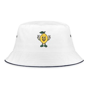 Zitronen-Maskottchen-Friedenszeichen - Bucket Hat - Weiß/Navy - Vorne