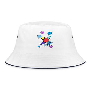 Bird with Hearts Child Children Spring - Bucket Hat - white/navy - Front