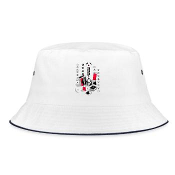 Geometrische Stadt in Rot Schwarz - Bucket Hat - Weiß/Navy - Vorne
