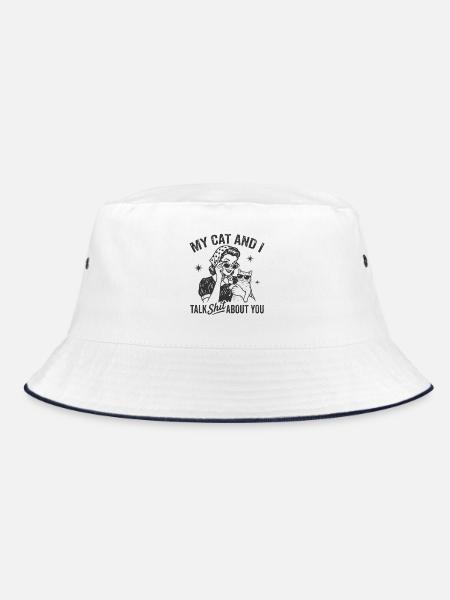 Cat Talk in Retro Style Gossip Gift - Bucket Hat - white/navy - Front