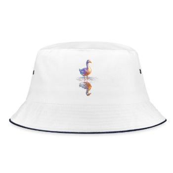 Watercolor duck at the pond - Bucket Hat - white/navy - Front