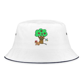 Apple Tree Cat Bird Kids Garden Nature - Bucket Hat - white/navy - Front