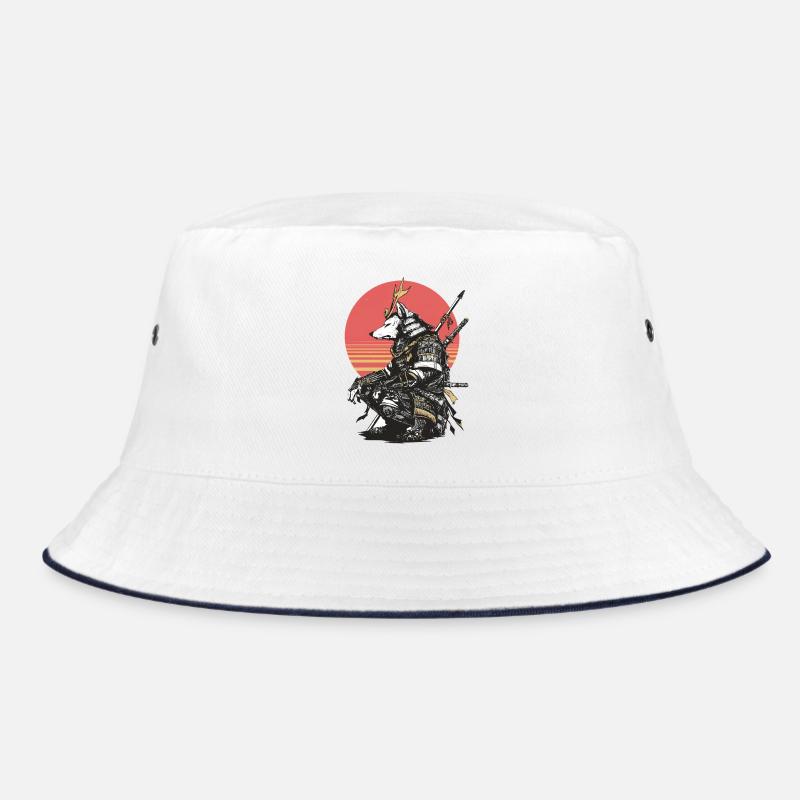 Wolf-Samurai in Sonnenuntergangsrüstung Bucket Hat