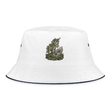 Lustiges Stein-Einhorn-Statuen-Moos-Fantasy-Design - Bucket Hat - Weiß/Navy - Vorne